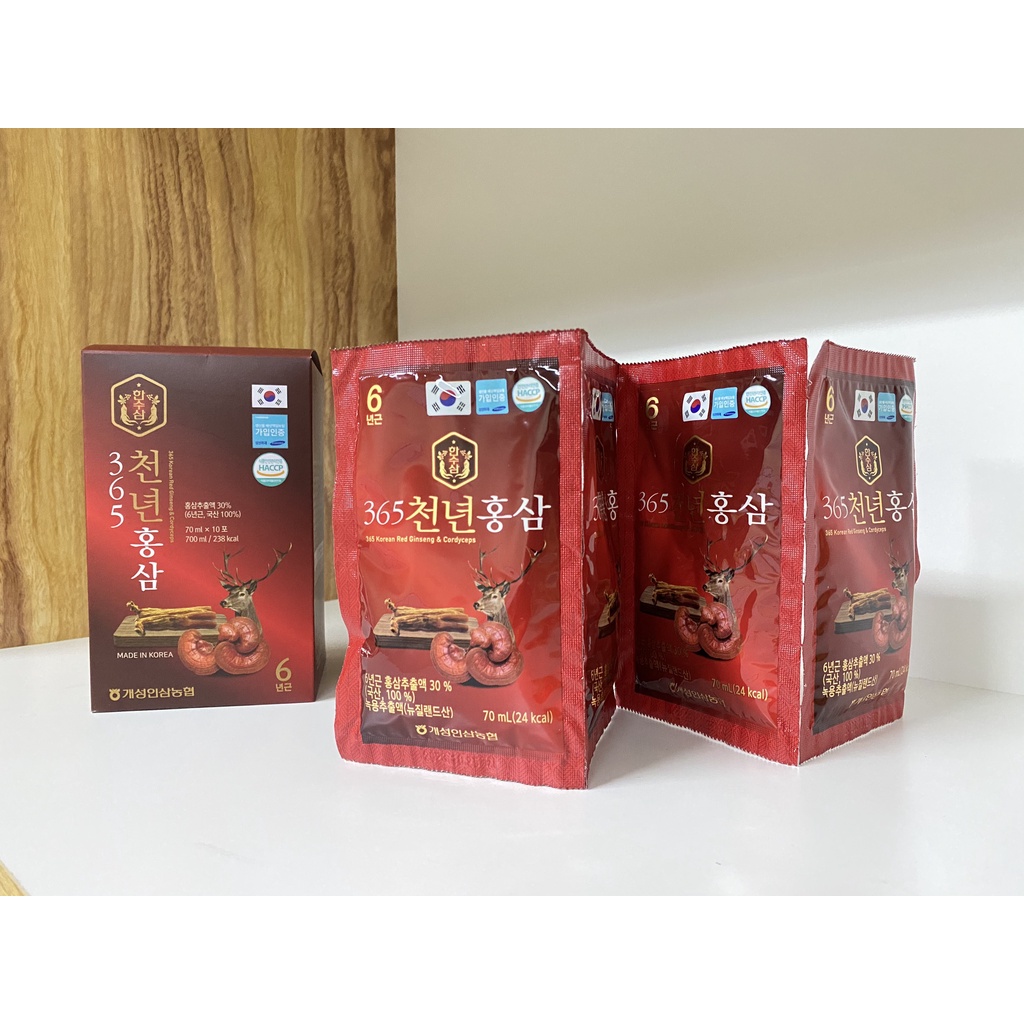 (Date 02/2025) Nước hồng sâm linh chi nhung hươu 365 Hansusam Hàn Quốc Hộp 20 gói x 70ml, Hộp 60 gói x 70ml