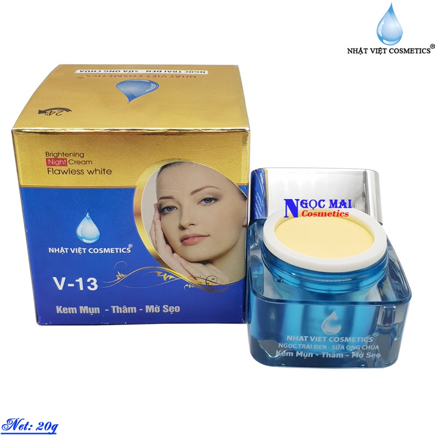 Kem V13 Nhật Việt Cosmetics mụn xóa thâm mờ sẹo dưỡng chất Ngọc trai đen - Sữa ong chúa 13g