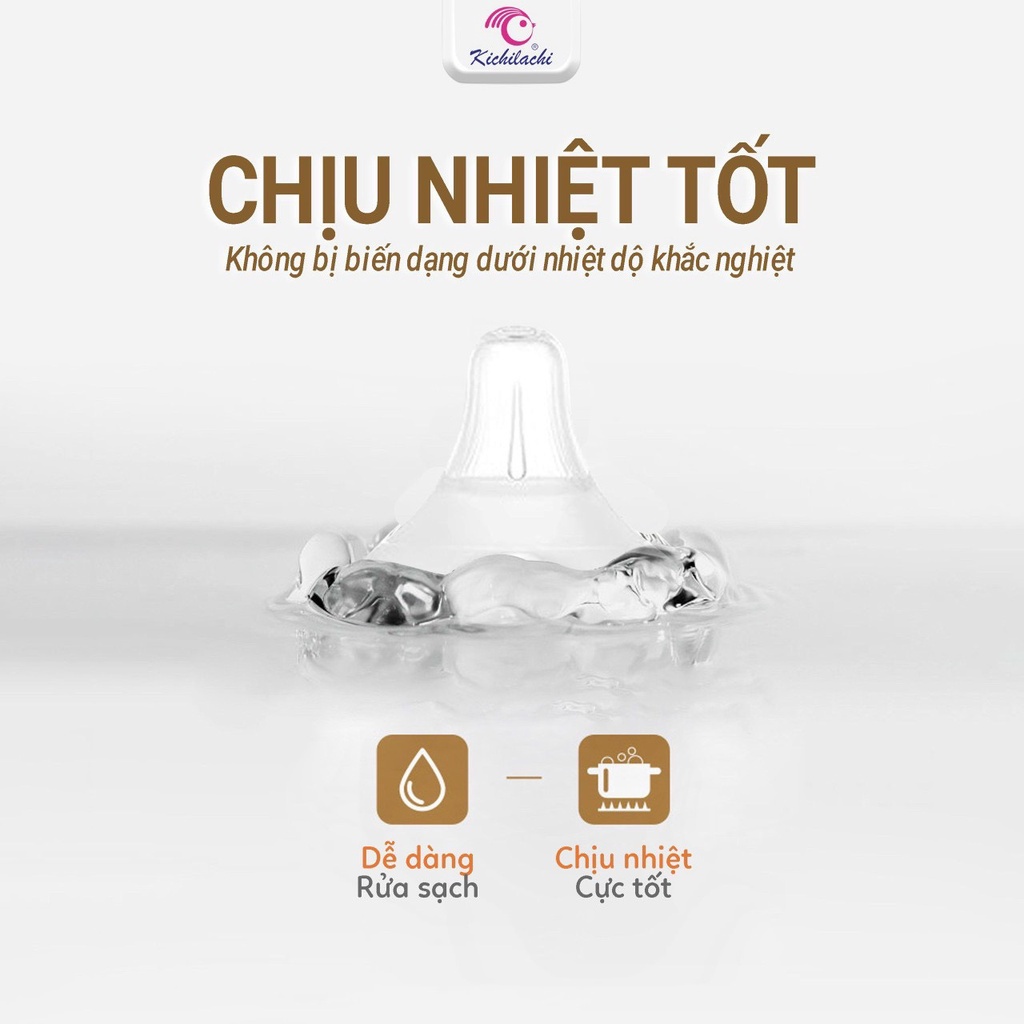 Núm vú bình sữa cổ rộng Kichilachi, núm ti bình sữa silicon siêu mềm (lắp vừa bình Moyuum,Pigeon)