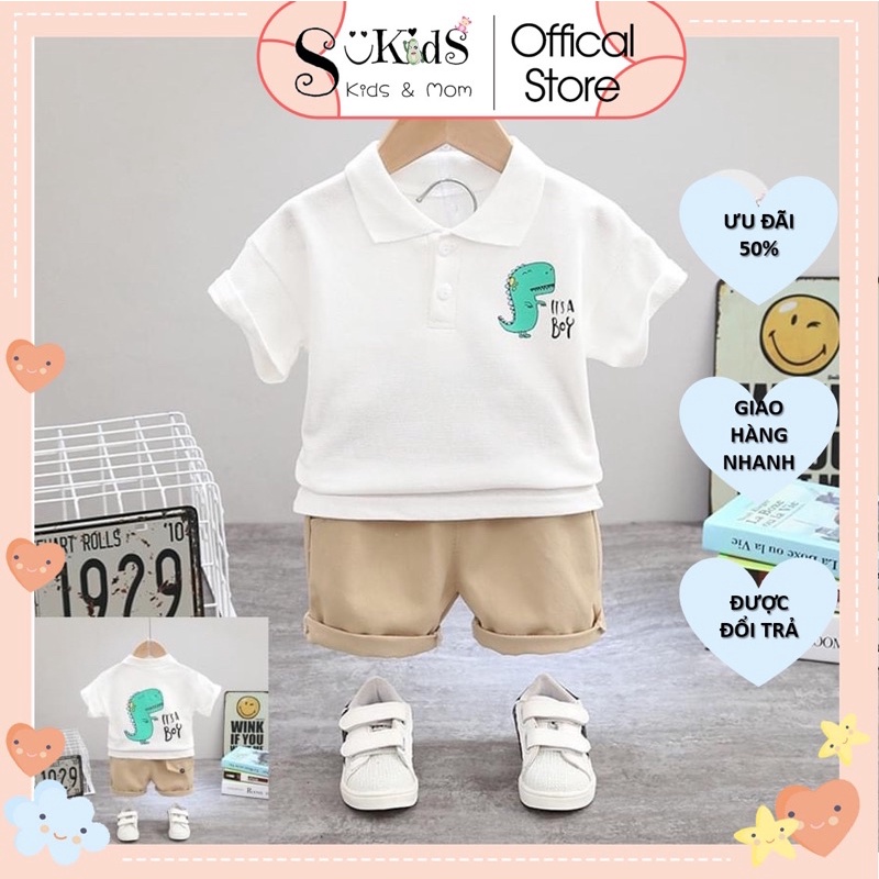 Áo polo chất Cotton phối quần Kaki mềm mặc cực mát cho bé từ 9-23kg có ảnh thật