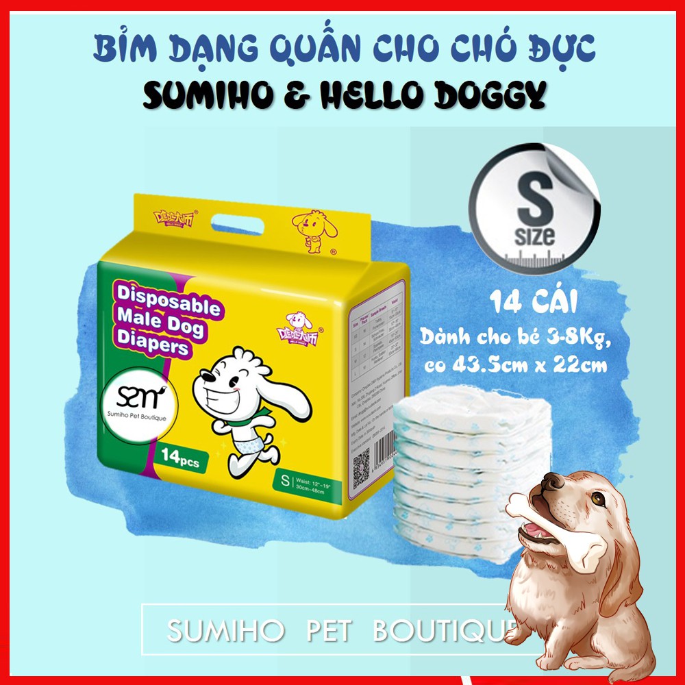 Bỉm dạng quấn bụng cho chó đực Sumiho size S (14 cái) dành cho chó 3-8Kg, eo 43.5cm x 22cm