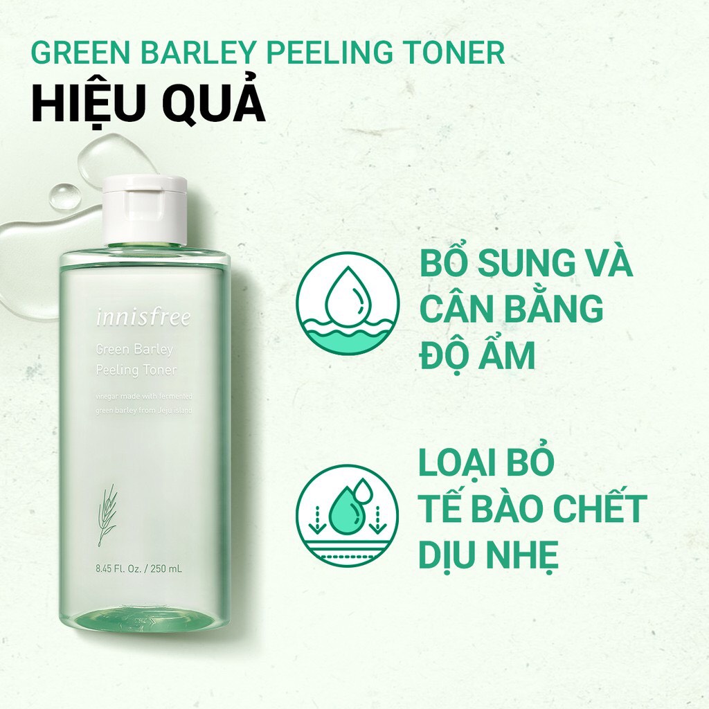 Nước Hoa Hồng tẩy tế bào chết từ lúa mạch xanh innisfree Green Barley Peeling Toner 250ml