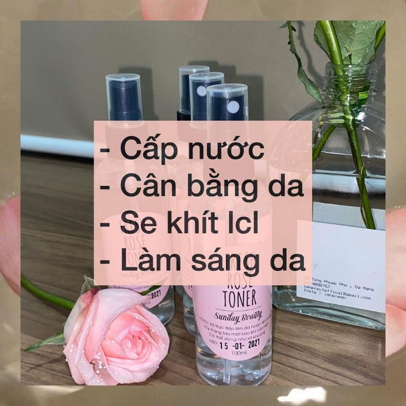 Toner hoa hồng cấp ẩm thu nhỏ lỗ chân lông thiên nhiên Fresh Rose toner Sunday Beauty handmade