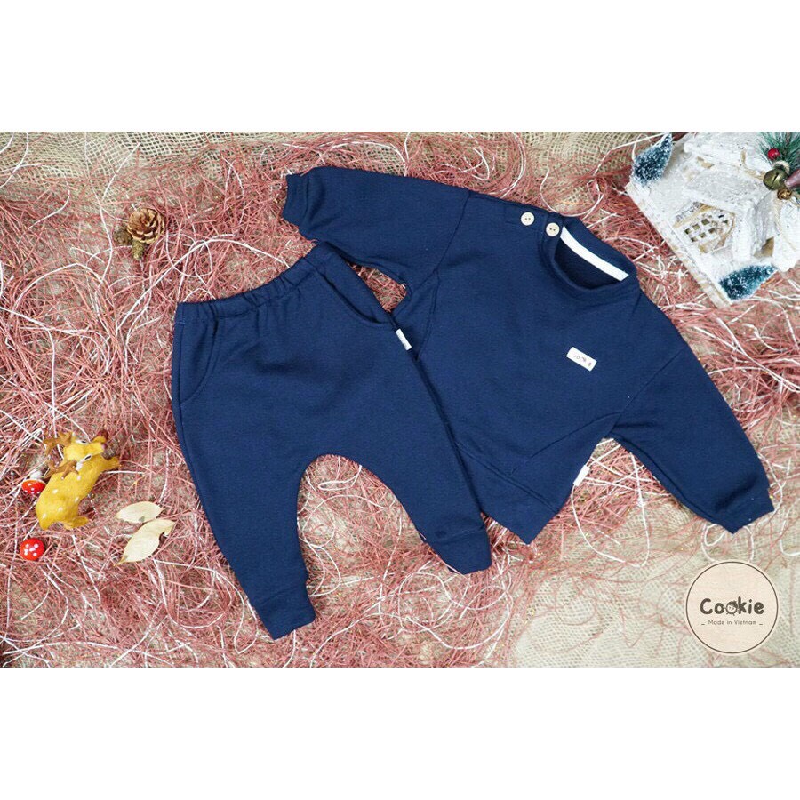 Cookie bộ nỉ dày dài tay cài vai cánh dơi cho bé