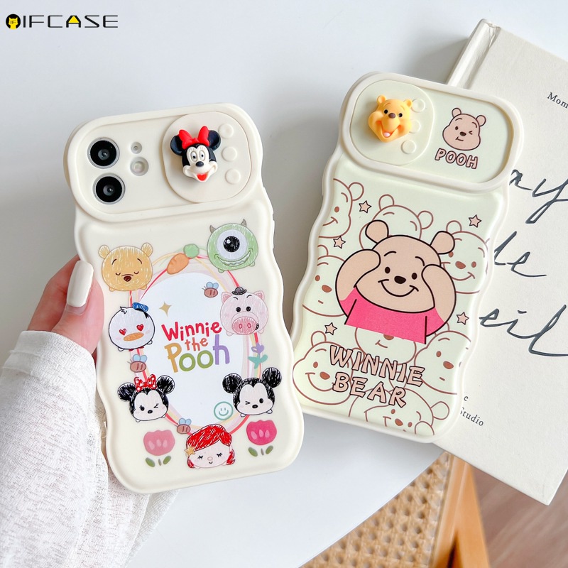 Ốp Điện Thoại Mềm Họa Tiết Gấu Pooh / Chuột Mickey Minnie Có Nắp Trượt Bảo Vệ Camera Cho iPhone 13 12 11 Pro Max XS Max XR X