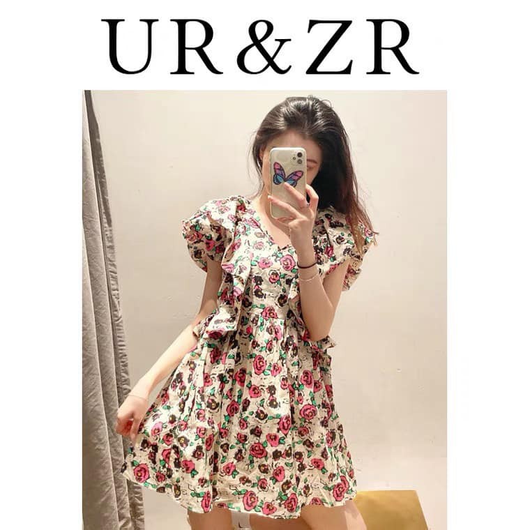 Váy đầm nữ họa tiết Hoa Hồng Tay Bồng Cánh Tiên Chun Eo Chất Lụa Hàn Cao Cấp