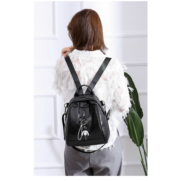 Balô Nữ ♥️ FREESHIP ♥️ Balo Da Mềm Tặng Kèm Gấu Dễ Thương Phong Cách Hàn Quốc M01