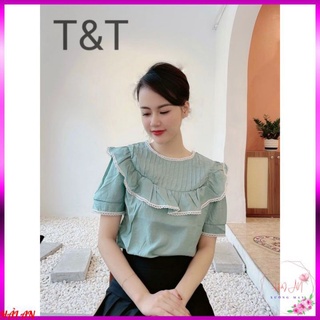 Áo kiểu nữ, cổ tròn phối bèo ren tiểu thư xinh xắn V302