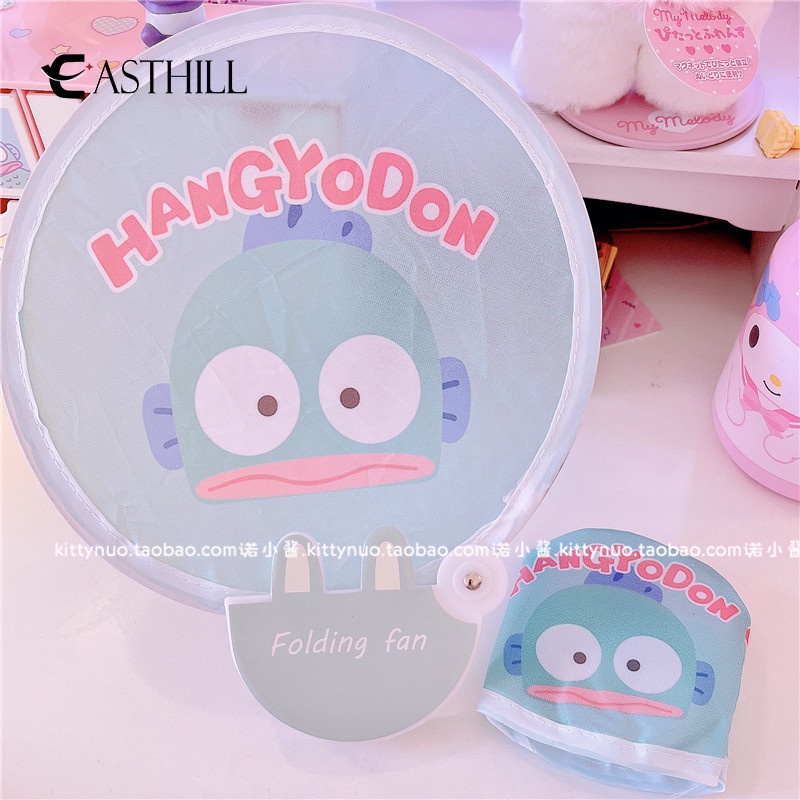 Quạt Bỏ Túi Hình Tròn In Hình Cinnamoroll Melody Kuromi Đáng Yêu