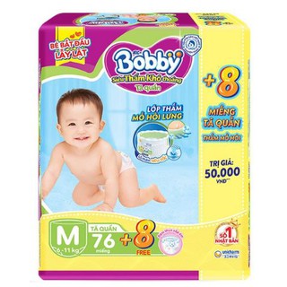 [Tặng 8 miếng] Tã Bỉm Quần Bobby Siêu Cực Đại M76 (Size M) - 76 Miếng