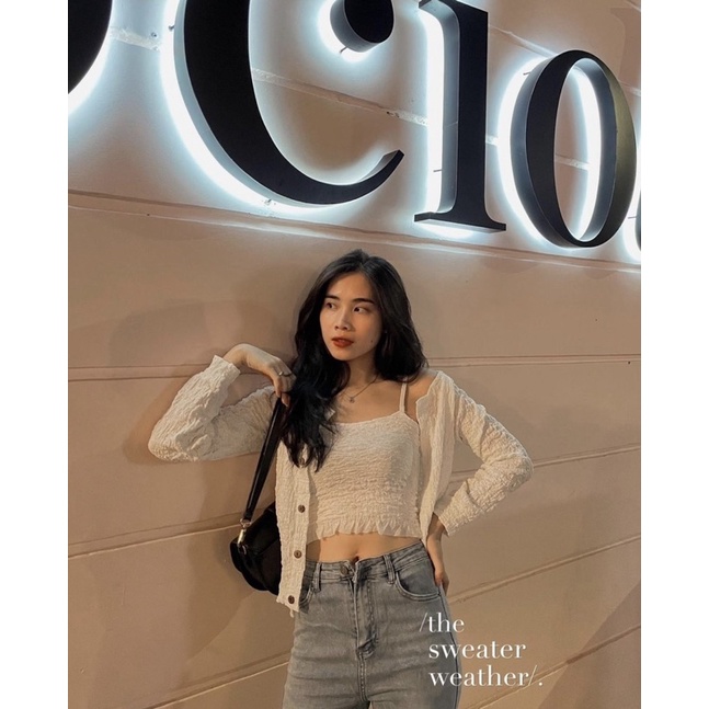 [HÀNG SẴN]SET ÁO CARDIGAN KÈM ÁO 2 DÂY CHẤT XỐP NHĂN siêu xinh