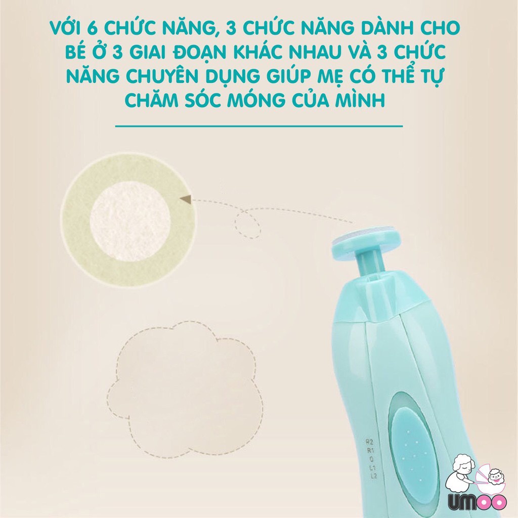 Máy mài móng, cắt móng tay chân cho bé chạy pin an toàn không gây tiếng ồn có 6 đầu thay dùng được cho cả gia đình