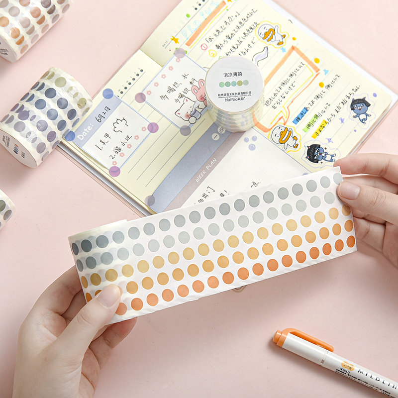 Băng keo giấy washi họa tiết tròn nhiều màu dành cho trang trí sổ thủ công phong cách Nhật Bản
