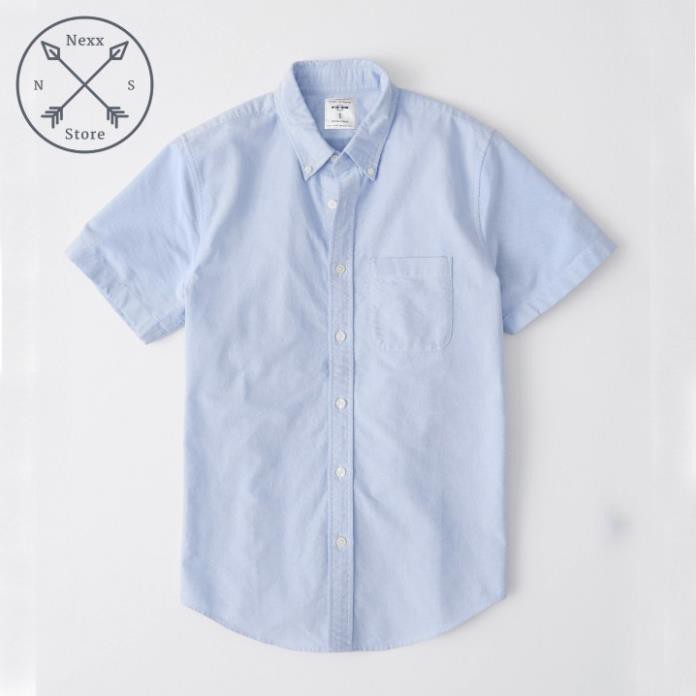 Áo sơ mi nam tay ngắn vải Oxford denim jean trắng cao cấp mềm mịn phù hợp công sở NS02 ◦ ྇