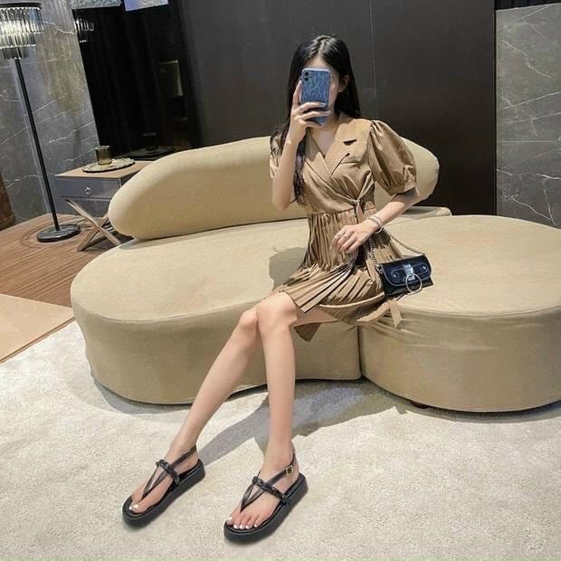 FREESHIP Giày sandal xỏ ngón quai tết da lỳ mềm êm chân đế bánh mỳ cao 3p sang chảnh