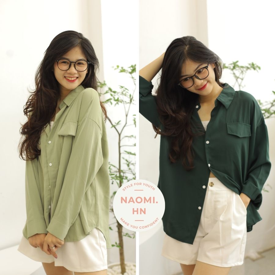 o sơ mi nữ form rộng dài tay phối khuy sau chất thích nhiều màu HOTHIT. Sơ mi nữ đuôi tôm basic chất mát khuy sau