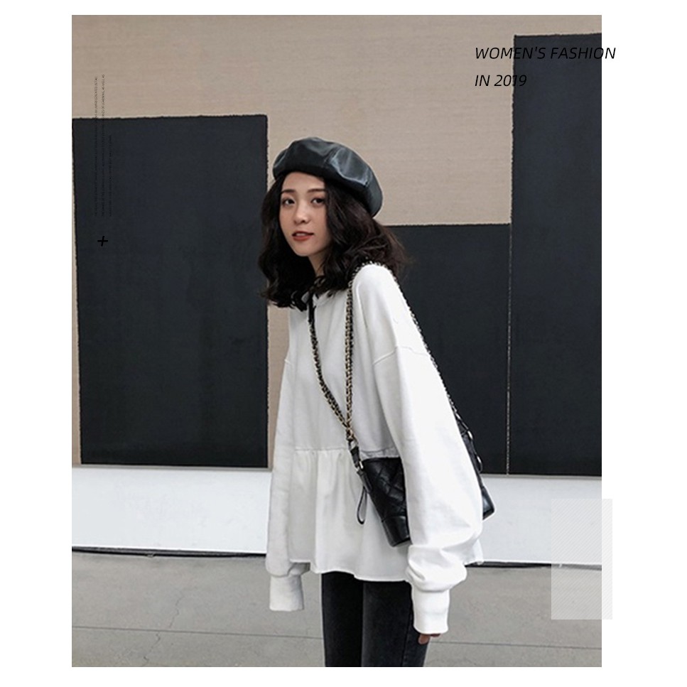 Áo nỉ babydoll cổ tròn tay dài