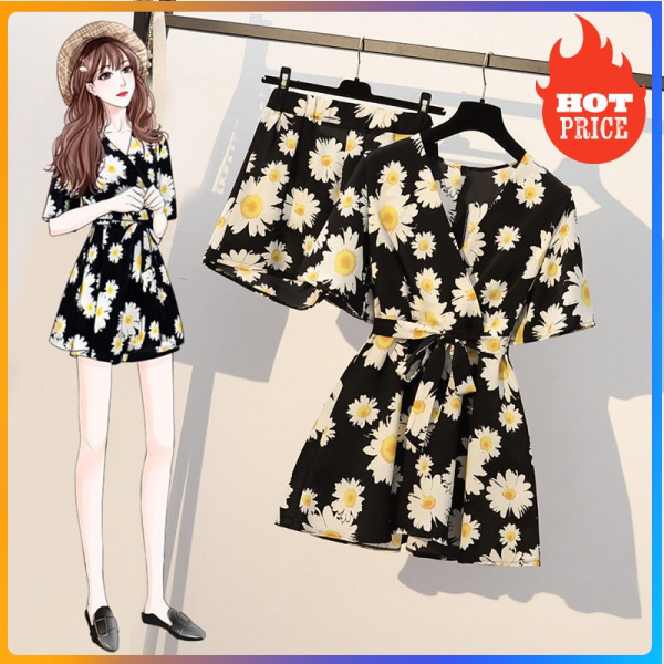 Bộ Áo + Chân Váy In Họa Tiết Hoa Thanh Lịch Duyên Dáng Cho Nữ | BigBuy360 - bigbuy360.vn