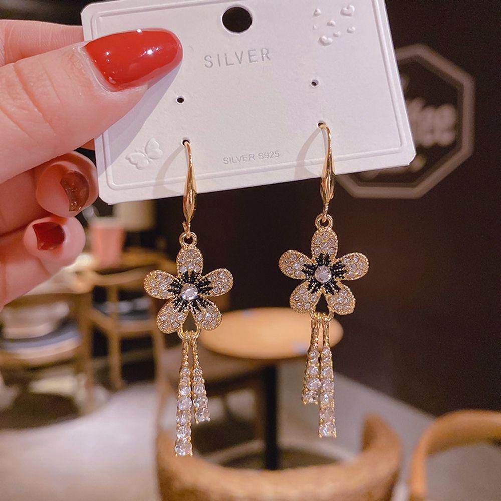 JARRED Bông Tai Hợp Kim Dáng Dài Hình Hoa Thanh Lịch Lãng Mạn Phong Cách Hàn Quốc