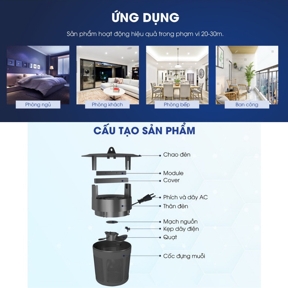 Đèn bắt muỗi , diệt côn trùng thông minh Rạng Đông DBM01 5W - Máy bắt muỗi , bắt ruồi tự động công nghiệp hình trụ