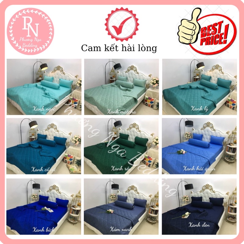 Bộ ga 4 món thun lạnh Hàn Quốc trơn Màu Xanh (không mền)
