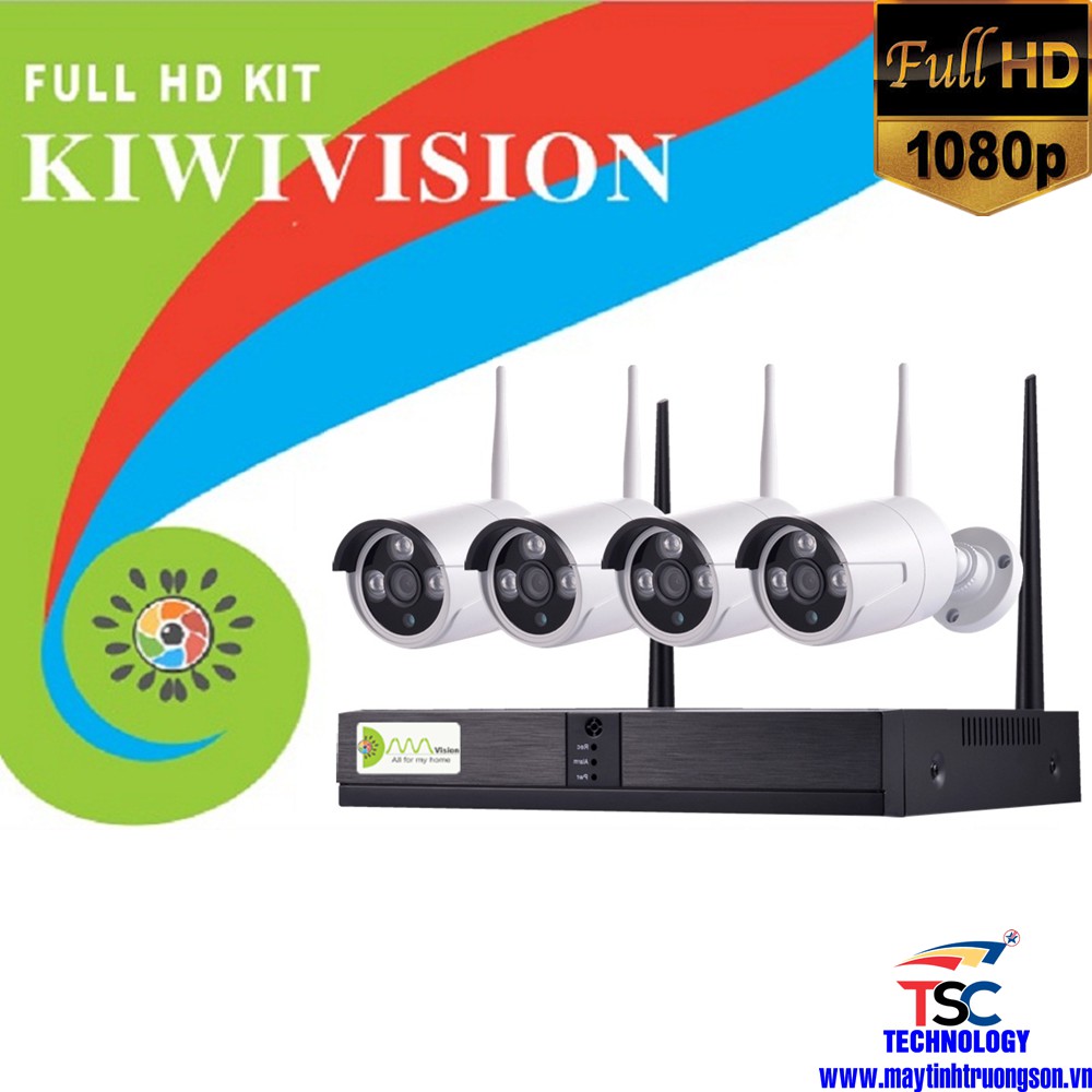 Bộ Camera KIWIVISION NVR4200 Wifi NVR Kit 4 Mắt Camera Thân Ống 2.0M Full HD 1080P