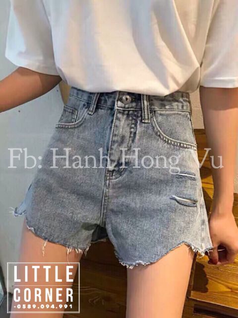 Quần short jeans lưng cao rách nhẹ ulzzang