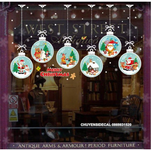 Decal Trang Trí Noel Hai Mặt Hít Tĩnh Điện Không Dơ Kính- Rèm Dây Cầu Tuyết Xinh