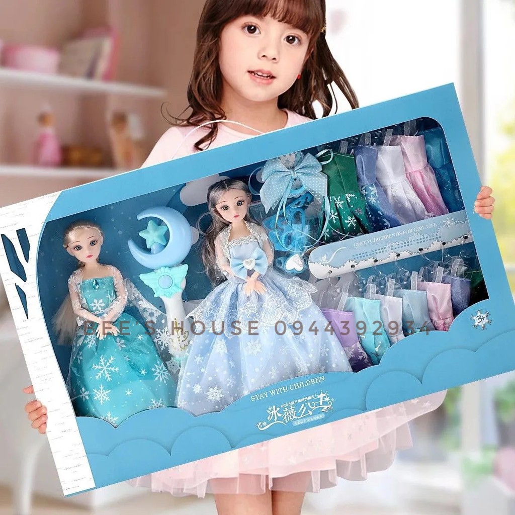 BỘ ĐỒ CHƠI BÚP BÊ CÔNG CHÚA NỮ HOÀNG BĂNG GIÁ ELSA BARBIE KÈM PHỤ KIỆN LÀM ĐẸP CHO BÉ TỪ 3T