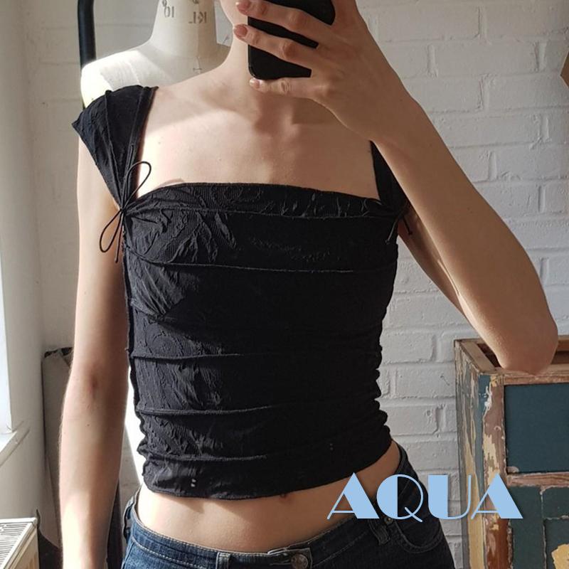 Áo Croptop Sát Nách Cổ Vuông Màu Trơn Cột Dây Thời Trang Quyến Rũ Cho Nữ