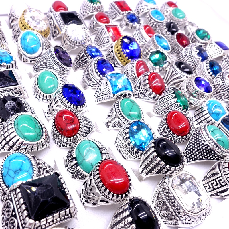 (MớI) Bộ 20 NhẫN Mạ BạC ĐíNh Đá Vintage