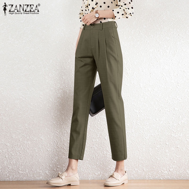 Zanzea Quần Dài Tới Mắt Cá Chân Màu Trơn Dáng Ôm Thiết Kế Đơn Giản Thời Trang