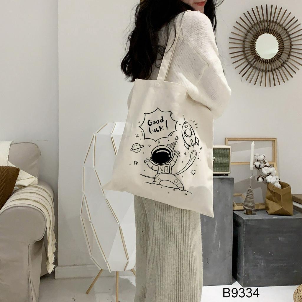 Túi Đeo Vai Vải canvas In Họa Tiết Phi Hành Gia Hoạt Hình Dễ Thương Cho Nữ