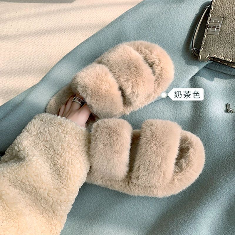 Dép Đi Trong Nhà Đế Dày Phối Lông Thời Trang Thu Đông Mới Cho Nữ