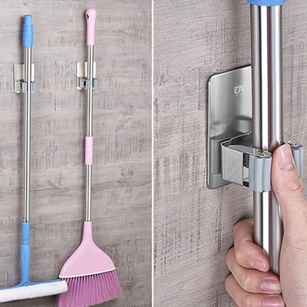 Kẹp chổi treo tường - Móc dán tường kẹp giữ cây lau nhà - Móc treo chổi