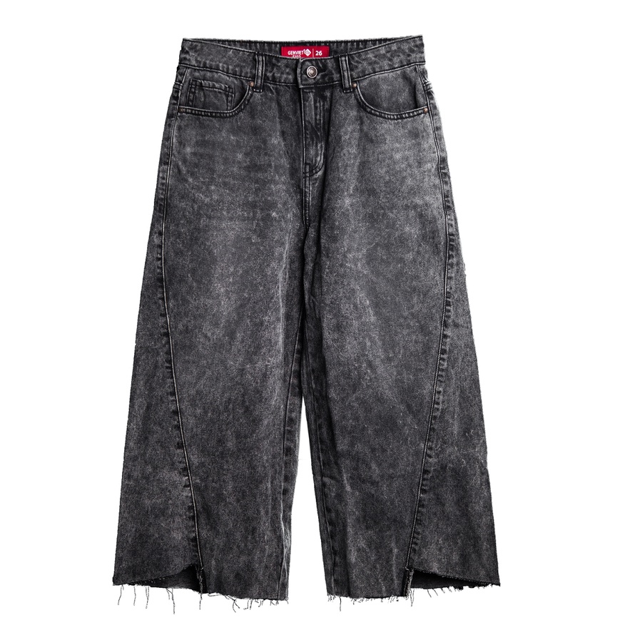 Quần Jeans Nữ Dáng Lửng Lệch Gấu Tưa Nhẹ Ống Rộng Suông GENVIET Chất Bò Mềm Cao Cấp TQ124J1742