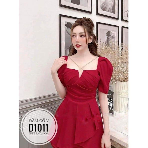 Đầm cổ V chéo dây 3 màu