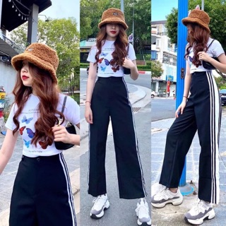 Set áo croptop và quần ống suông xiinh