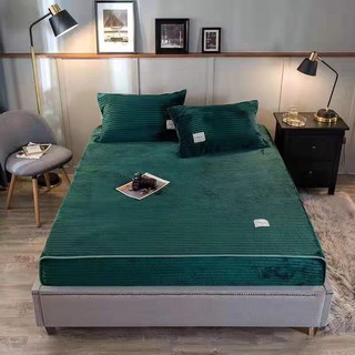 Combo bộ ga gối nhung tăm-đỏ mận