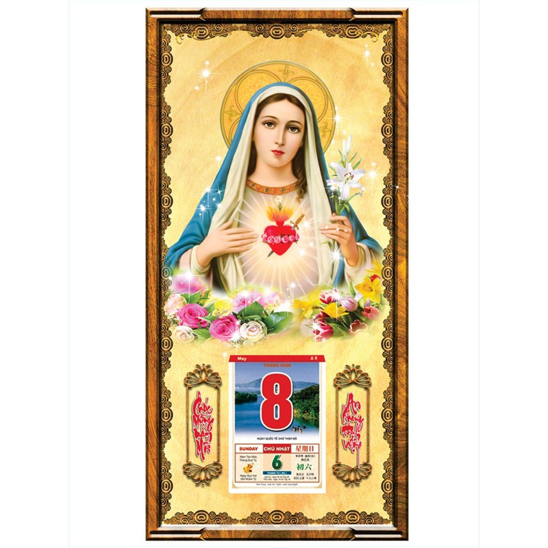 Lịch gỗ phong thủy Công giáo Đức mẹ Maria