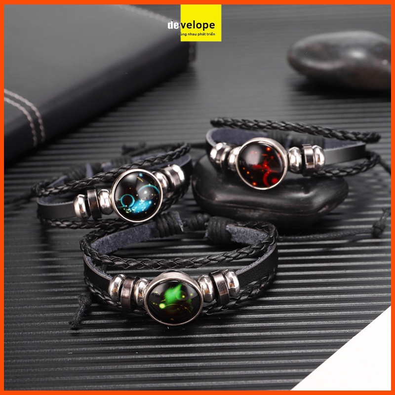 Vòng tay da nam nữ, Lắc Tay Unisex, vòng tay cặp đôi - Mật ngữ 12 chòm sao Handmade - DEVELOPE