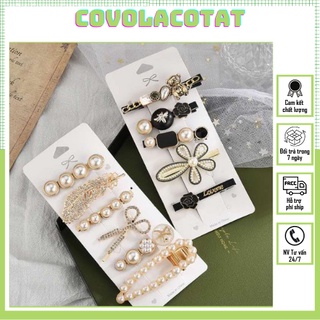 💛FREESHIP XTRA💛 Set kẹp tóc nữ 5 món đính Ngọc, đính Đá nhân tạo phong cách thời trang Hàn Quốc cao cấp