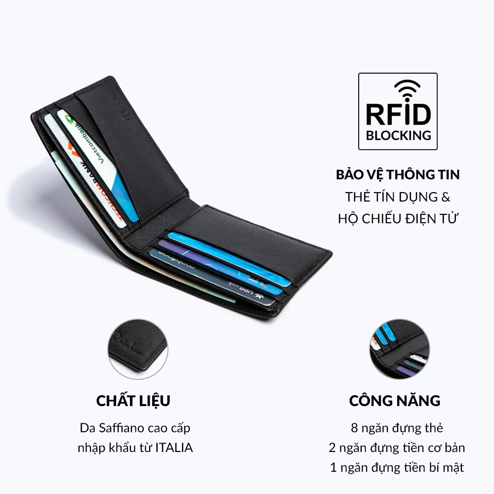 Ví da nam thời trang RBMLW 008A phong cách thanh lịch tối giản 11 ngăn chống trộm RFID