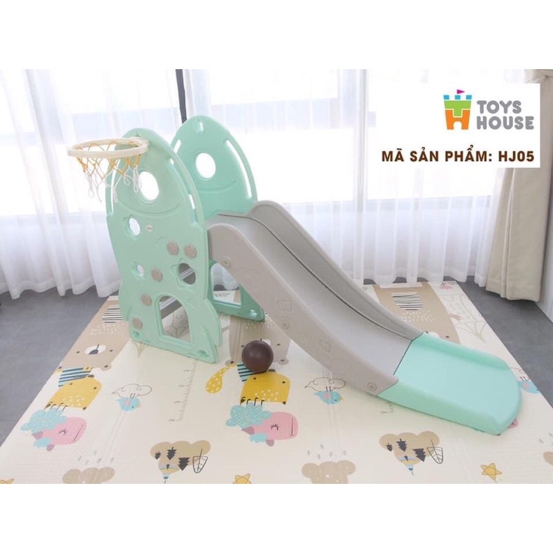 Cầu trượt cho bé hình tên lửa, có kèm khung bóng rổ Toyshouse L-HJ05 chính hãng