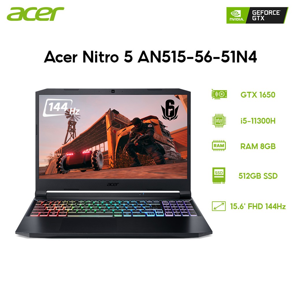 Laptop Acer Nitro 5 AN515-56-51N4 i5-11300H | 8GB | 512GB |GTX 1650 4GB | 15.6'' Win 10 | WebRaoVat - webraovat.net.vn