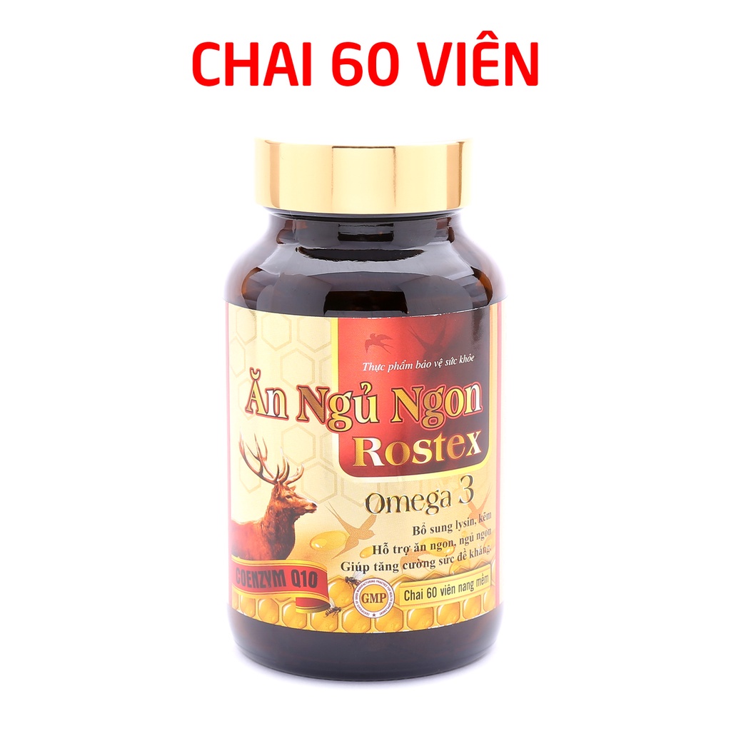 Viên Ăn Ngủ Ngon Rostex Omega 3 thảo dược tăng sức đề kháng - 60 viên [Ăn ngủ ngon Rostex Omega 3 Chai Vàng]