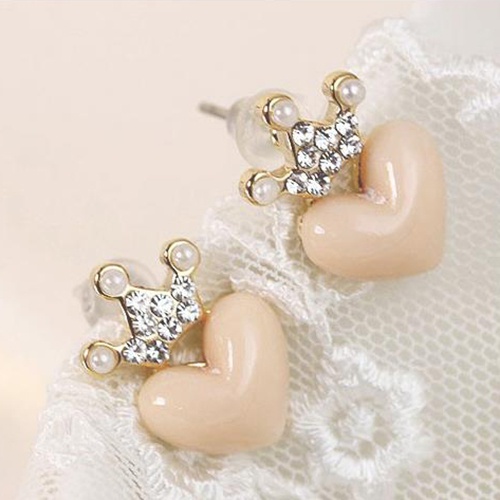 Bông tai hình vương miện/trái tim đính ngọc trai giả xinh xắn