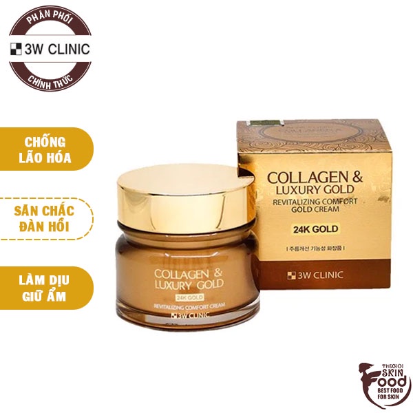 Kem Dưỡng Chống Lão Hóa, Săn Chắc Da 3W Clinic Collagen &amp; Luxury Gold Revitalizing Comfort Gold Cream 100g