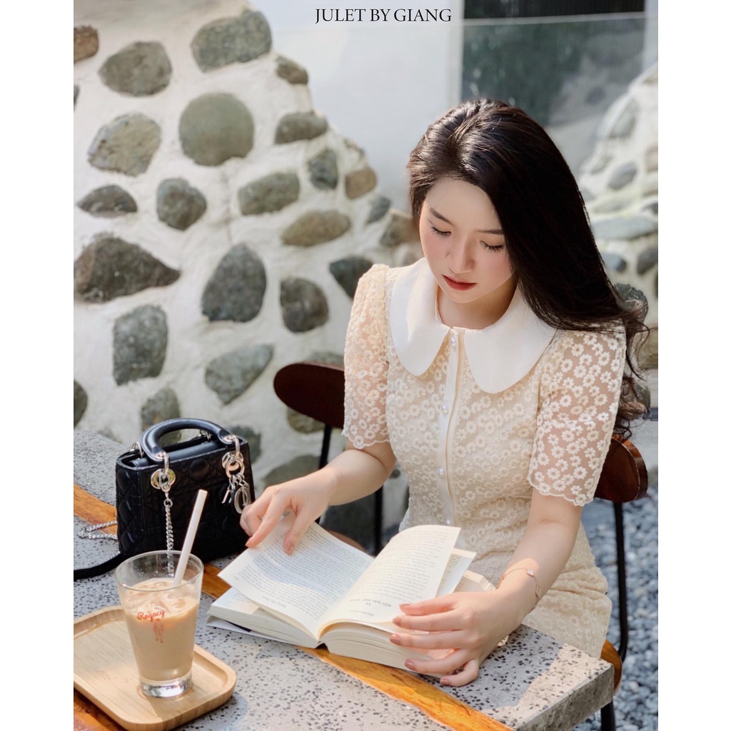 Áo Ren Hoa Cúc phối cổ Tafta kèm dây nơ đen tiểu thử TÁCH LẺ SET- SIZE S/M/L- HÀNG CHÍNH HÃNG-JuletbyGiang