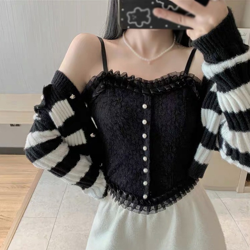 Áo 2 Dây Bra Dáng Croptop Phối Viền Bèo Tiểu Thư, Chất Đẹp Có Mút Nâng Ngực